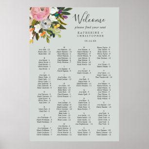 Farbige alphabetische Sitzkarte mit Blumen Poster