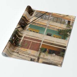 Farbige alte Gebäude - Vietnamgealtert, antik,  Geschenkpapier
