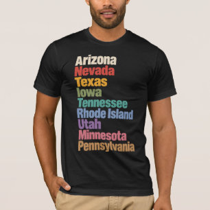 Farbige amerikanische Staatstypografie T-Shirt