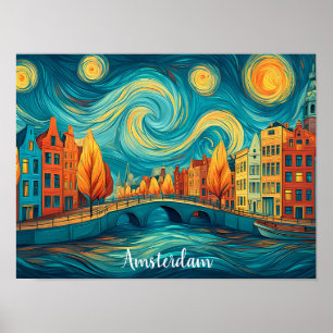 Farbige Amsterdam Holland Kanal-Ölgemälde Poster