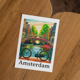 Farbige Amsterdam Holland Kanal Stadt Retro Reise Postkarte