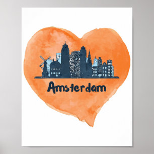 Farbige Amsterdamer Stadtsilhouette Wasserfarbe He Poster