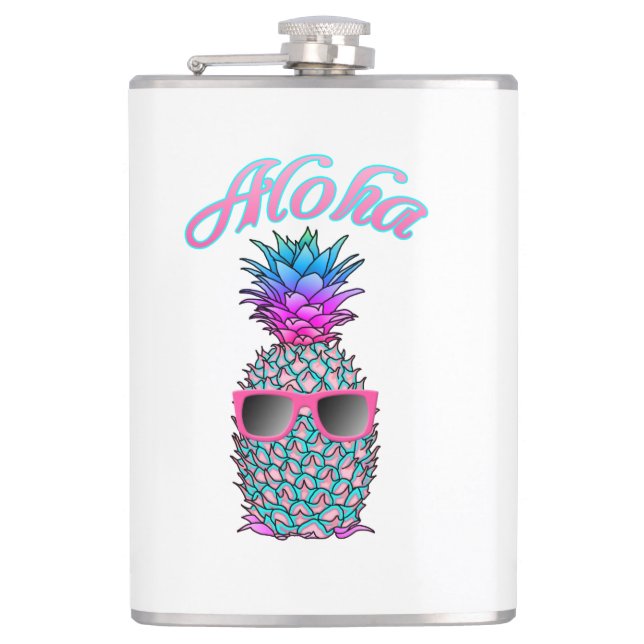 Farbige Ananas Hawaiian Aloha Flachmann (Vorderseite)