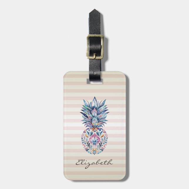 Farbige Ananas, Streifen Gepäckanhänger (Vorderseite vertikal)
