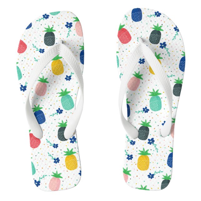 Farbige Ananas- und Blume-Muster Flip Flops (Fußbett)