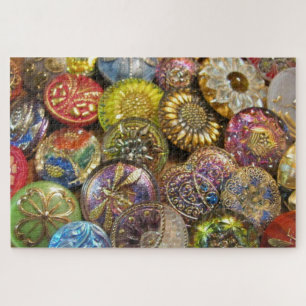 Farbige antike tschechische Glas-Nähknöpfe Puzzle