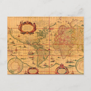 Farbige Antiquarische Vintage-Weltkarte Postkarte