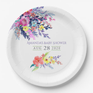 Farbige Aquarell-Blumen-Baby-Party Pappteller