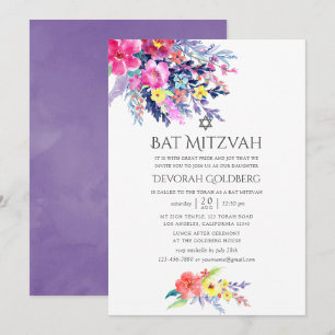 Farbige Aquarell-Blumen-Bat-Mizwa Einladung