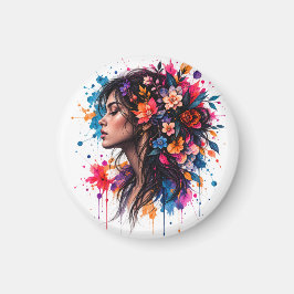 Farbige Aquarell-Blumen-Frauen-Kunst Magnet