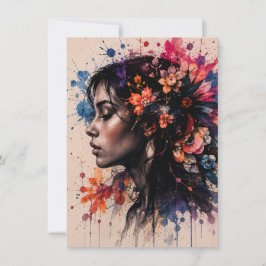 Farbige Aquarell-Blumen-Frauen-Kunst Mitteilungskarte
