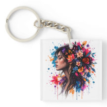 Farbige Aquarell-Blumen-Frauen-Kunst