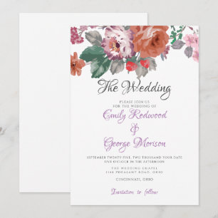 Farbige Aquarell-Blumen Hochzeit Einladung