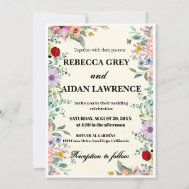 Farbige Aquarell-Blumen-Hochzeitseinladung – Cu Einladung