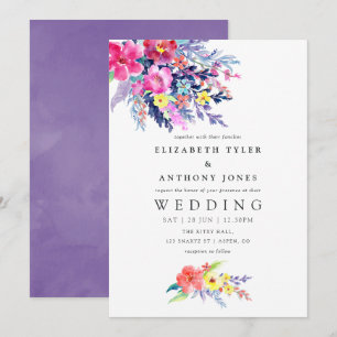 Farbige Aquarell-Blumen-Hochzeitseinladung Einladung