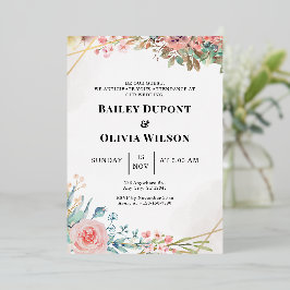 Farbige Aquarell-Blumen-Hochzeitseinladungskarte Folieneinladung
