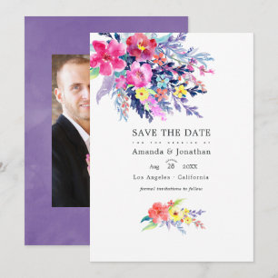 Farbige Aquarell-Blumen-Hochzeitsfoto im Frühling Save The Date