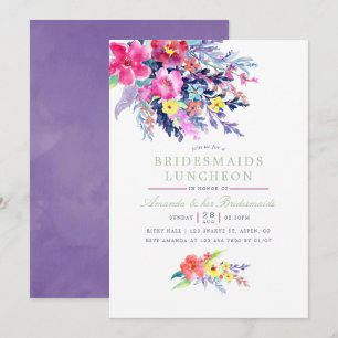 Farbige Aquarell-Blumen-Lunch für Brautjungfern Einladung