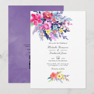 Farbige Aquarell-Blumen-QR-Code-RSVP-Hochzeit Einladung
