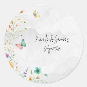 Farbige Aquarell-Blumen-Schmetterling-Braut-Party Runder Aufkleber