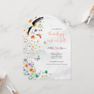 Farbige Aquarell-Blumen-Schmetterling-Hochzeit Einladung