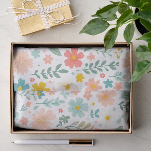 Farbige Aquarell-Blumen  Seidenpapier (Geschenk)