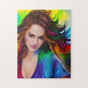 Farbige Aquarell-Frau Puzzle
