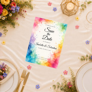 Farbige Aquarell-Hochzeit Save The Date