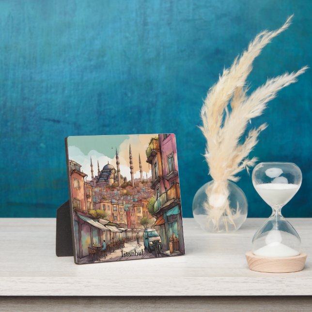Farbige Aquarell-Istanbul-Skyline Fotoplatte (InSitu)