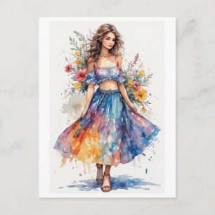 Farbige Aquarell-Jungfrau-Design auf einer Feiertagspostkarte