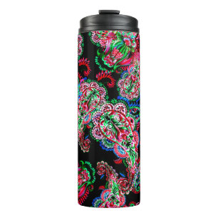 Farbige Aquarell-Paisley-Blumenillustration pa Thermosbecher