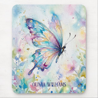 Farbige Aquarell-Schmetterlings-Blumen Mousepad