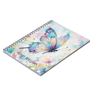 Farbige Aquarell-Schmetterlings-Blumen Notizblock