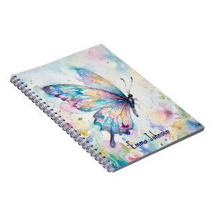 Farbige Aquarell-Schmetterlings-Blumen Notizblock