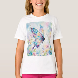 Farbige Aquarell-Schmetterlings-Blumen T-Shirt