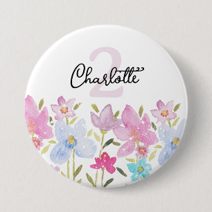 Farbige Aquarell Süße Wildblumen Monogramm Button