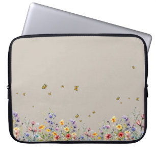 Farbige Aquarell-Wildblume mit Schmetterling Laptopschutzhülle