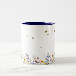 Farbige Aquarell-Wildblume mit Schmetterling Zweifarbige Tasse