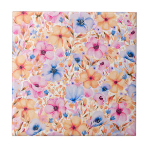 Farbige Aquarell-Wildblumen Blumenmuster Fliese