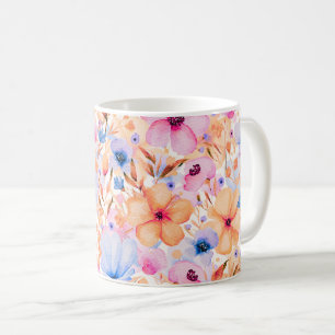 Farbige Aquarell-Wildblumen Blumenmuster Kaffeetasse