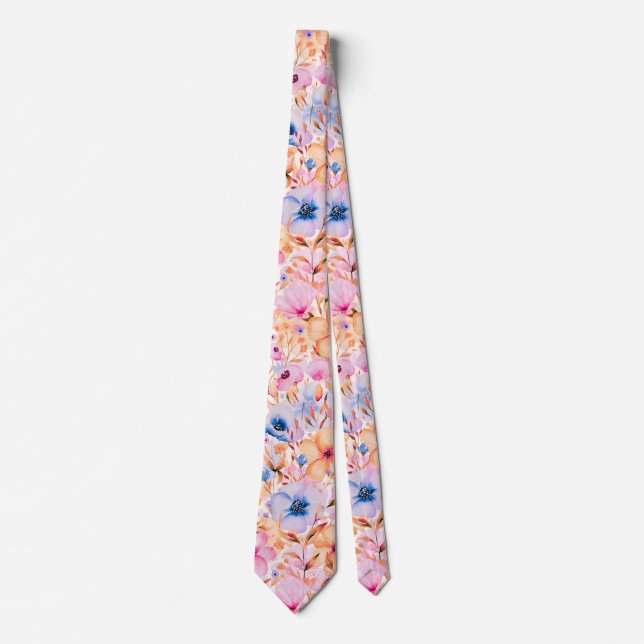 Farbige Aquarell-Wildblumen Blumenmuster Krawatte (Vorderseite)