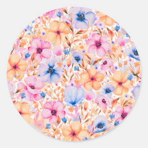Farbige Aquarell-Wildblumen Blumenmuster Runder Aufkleber