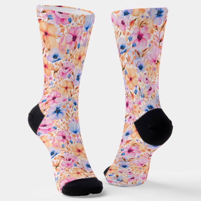 Farbige Aquarell-Wildblumen Blumenmuster Socken (Gewinkelt)