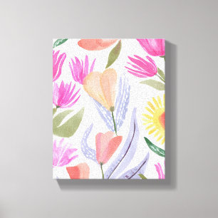 Farbige Aquarell-Wildblumen Handgemalt Leinwanddruck