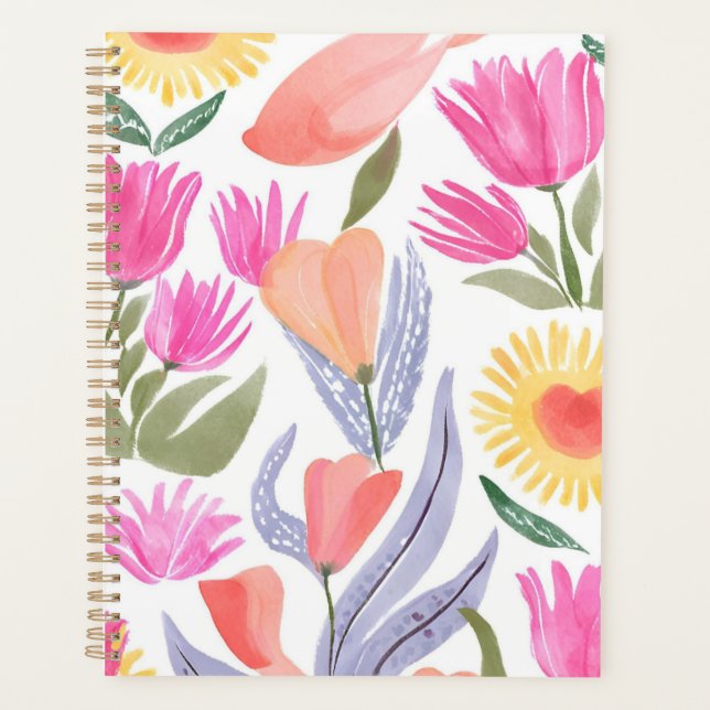 Farbige Aquarell-Wildblumen | Handgemalt Planer (Vorderseite)