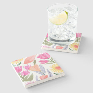 Farbige Aquarell-Wildblumen   Handgemalt Steinuntersetzer