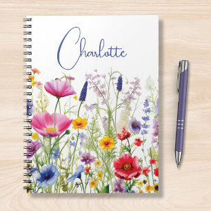 Farbige Aquarell-Wildblumen personalisierter Name Notizblock