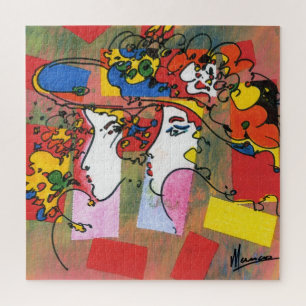 Farbige Aquarellbilder mit Blumenhasen Puzzle