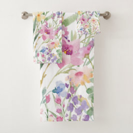 Farbige Aquarellblumen Badhandtuch Set