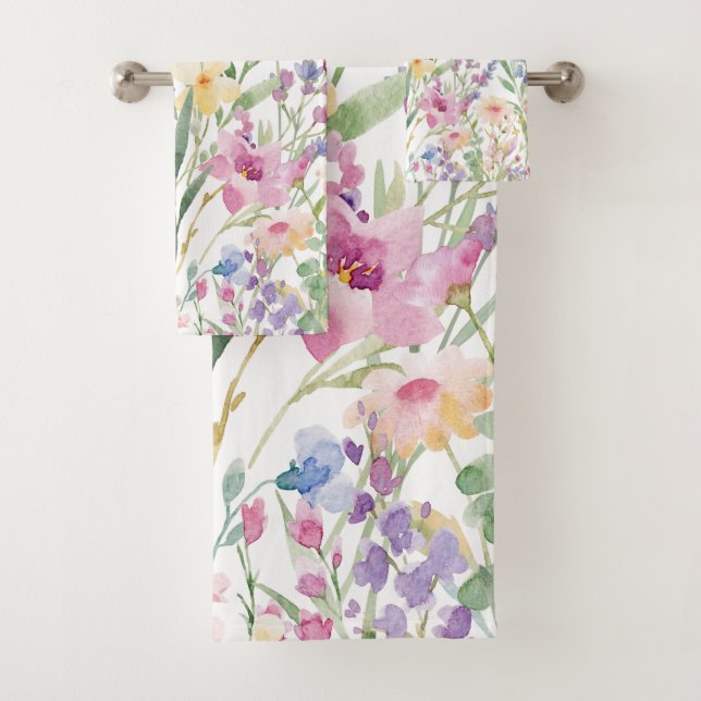 Farbige Aquarellblumen Badhandtuch Set (Insitu)